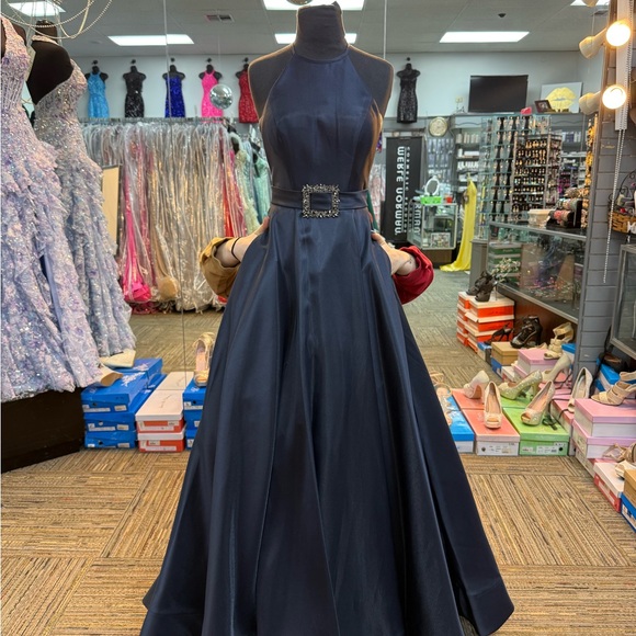 SHERRI HILL NAVY PROM DRESS FORMAL PAGEANT GOWN SZ 00 53659 - Picture 7 of 8